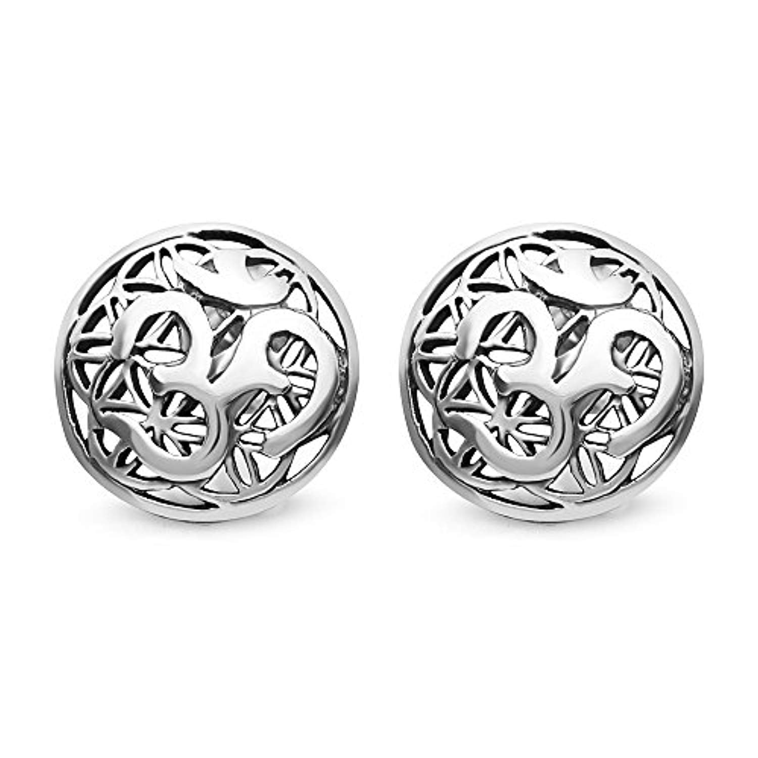 925 Sterling Silver 12 mm Yoga Aum Om Ohm on Flower of Life Round Post Stud Earrings