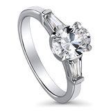 Rhodium Plated Sterling Silver Oval Cut Cubic Zirconia CZ 3-Stone Anniversary Promise Engagement Ring