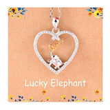 925 Sterling Silver  Lucky Elephant Love in Heart Pendant Necklace for Women Girls