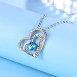 Sterling Silver Double Heart Pendant Blue Topaz Messages Necklace