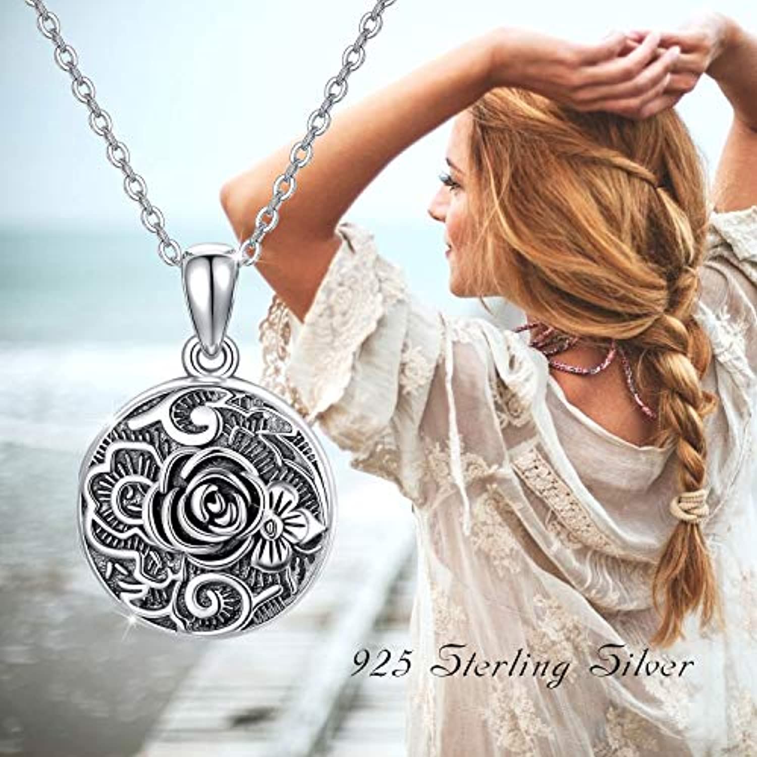 Rose Flower Locket Necklace That Holds Pictures S925 Sterling Silver V