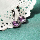 925 Sterling Silver Cushion Cut Amethyst Dangle Drop Earrings Cubic Zirconia CZ Delicate Elegant Fine Jewelry for Women