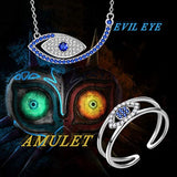 Eye Rings And Necklace Women 925 Sterling Silver Protective Amulet Gift Crystal Cubic Zirconia Jewelry Set
