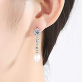 Sterling Silver Pearl Earrings Dangle Teardrop Earrings Bridal Betrothal Jewels