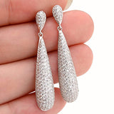 925 Sterling Silver Pave Cubic Zirconia Elegant Long Tear Drop Engagement Earrings Clear