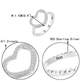 925 Sterling Silver Full Pave CZ Love Heart Wedding Engagement Ring Clear