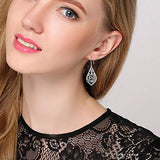 Women's 925 Sterling Silver Vintage Floral Hollow Filigree Diamond-Shape Hook Earrings
