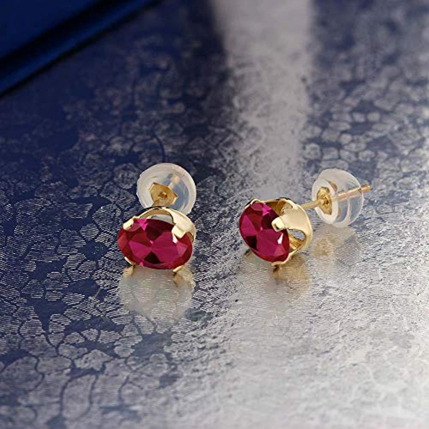 14K  Gold Red Created Ruby Stud Earrings For Women