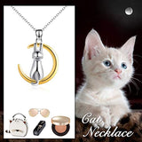 925 Sterling Silver Cat Moon Necklace for Women Jewelry Animal Gifts