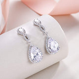 Women's 925 Sterling Silver Zircon Wedding 8-Shaped Infinity Pierced Dangle Earrings Clear