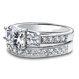 Rhodium Plated Sterling Silver Cushion Cut Cubic Zirconia CZ 3-Stone Anniversary Engagement Wedding Ring Set