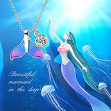 Sterling Silver Created Opal Ocean Jewelry Sea Mermaid Fishtail Necklace for Women