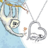 S925 Sterling Silver Sloth Necklace CZ Heart  Animal Pendant Necklaces Jewelry Gifts for Women