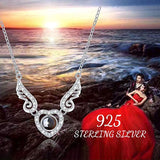 925 Sterling Silver I Love You Necklace 100 Languages for Women Angel Necklace CZ Love Heart Guardian Angel Wings Pendant Memorial Necklace for Mom