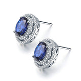 925 Sterling Silver Created Gemstone Women's Halo Stud Earrings (1.89Ct, Oval 8x6mm)