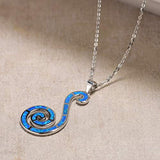 Sterling Silver Created Blue Opal Snake Dainty Delicate Necklace October Birthstone Fine Jewelry for Women 16