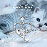 925 Sterling Silver Cat with Freshwater Cultured Pearl Pendant Necklace Jewelry Gifts for Mom Woman