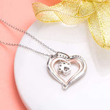 Sterling Silver  Forever in my heart paw Animal Heart Pendant Necklace for Women