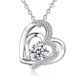 Silver Two Heart Shaped Necklace Pendant 