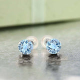 14K Gold Sky Blue Topaz Gemstone Birthstone Stud Earrings  For  Women