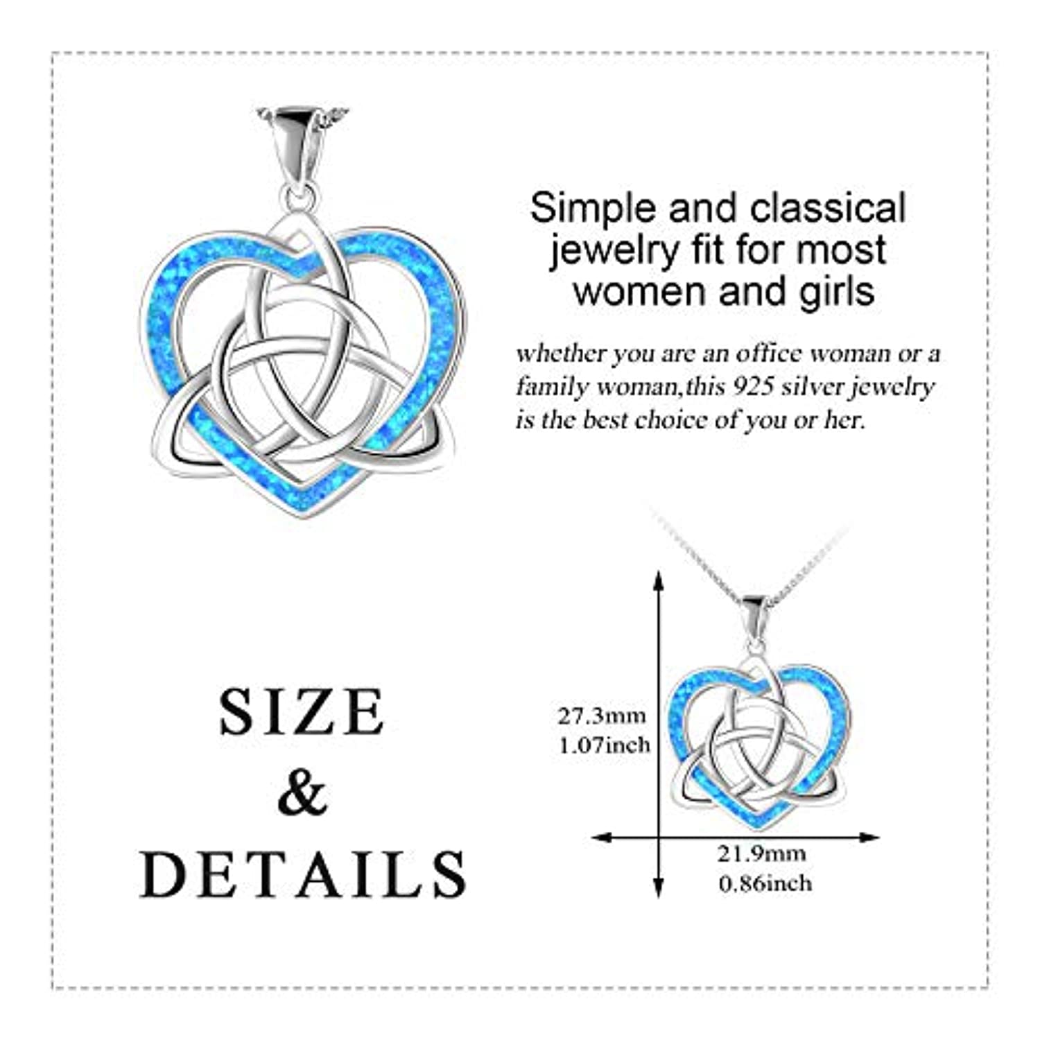 Celtic Love Knot Necklace Jewelry Sterling Silver Good Luck Vintage Triquetra Irish Celtic Love Heart Pendant Necklace for Women Girls