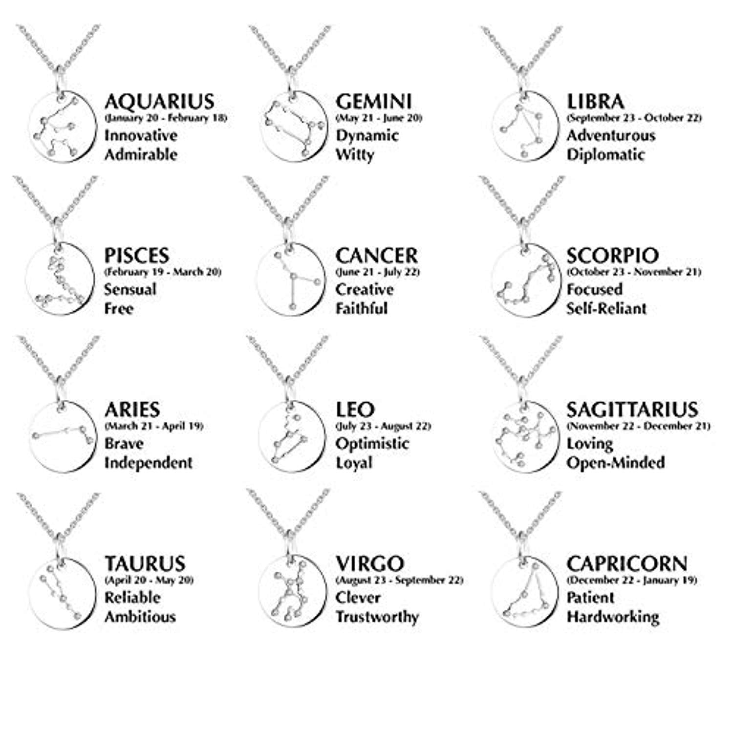 Women's Constellation Jewelry Sterling Silver Zodiac Necklace Astrology Coin Disc Horoscope Pendant