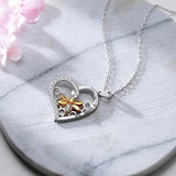 Sterling Silver “I Love You” Heart with Gold Bee Necklace Honeycomb Pendant and Cubic Zirconia Stones