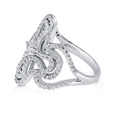 Rhodium Plated Sterling Silver Cubic Zirconia CZ Cross Filigree Cocktail Fashion Right Hand Ring