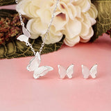 Bridal Jewelry 925 Sterling Silver Elegant Butterfly Insect Adjustable Pendant Necklace Stud Earrings Set