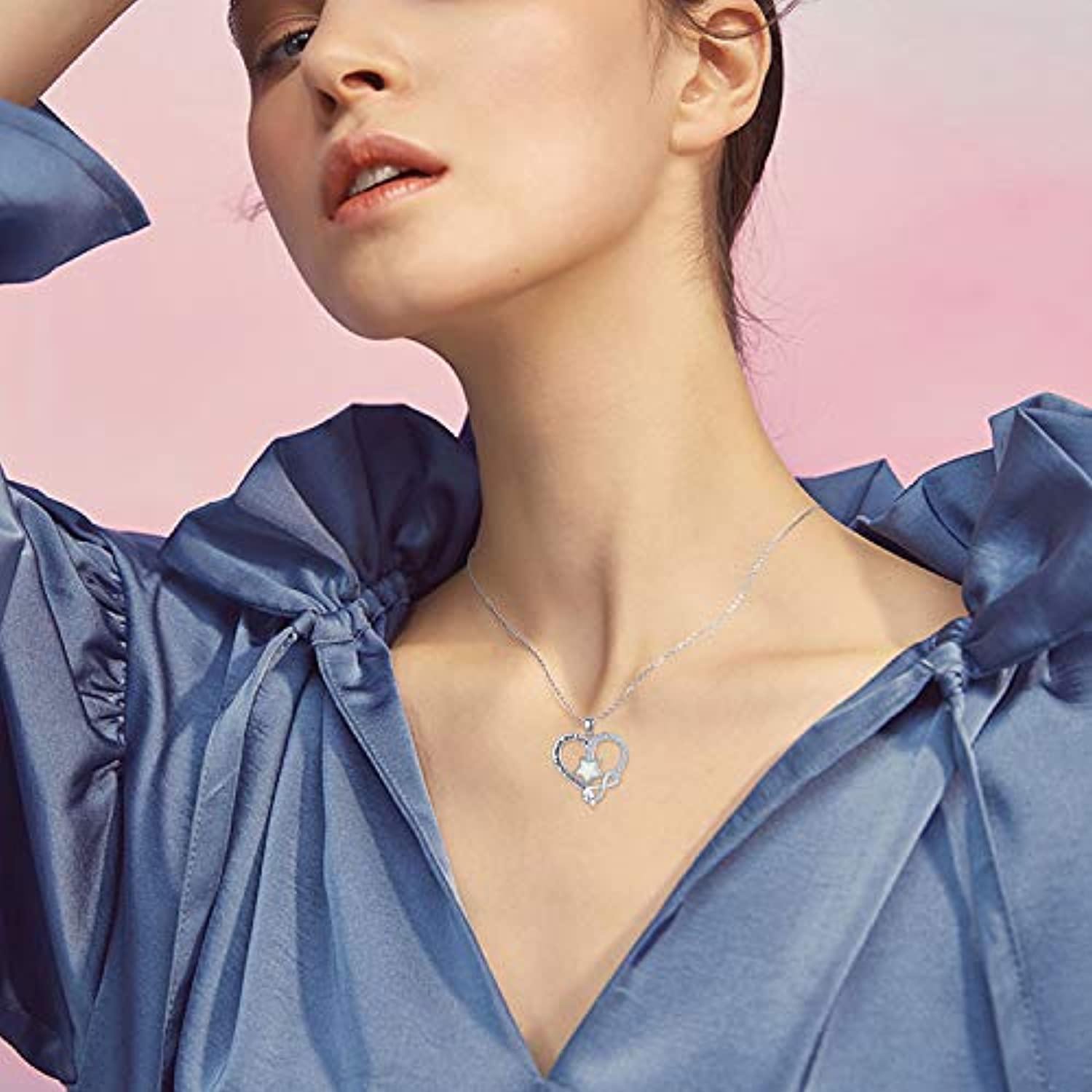 Opal Star Necklace Love Heart Infinity Pendant I Love You to The Moon and Back Sterling Silver Jewelry Gift for Women