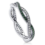 Rhodium Plated Sterling Silver Stackable Woven Fashion Right Hand Eternity Band Ring Made with Swarovski Zirconia