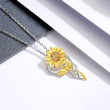 Sunflower  Necklace  - S925 Sterling Silver Jewelry Heart Pendant For Women Girls You Are My Sunshine I Love You