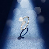 925 Sterling Silver Ring with Pearl and Leaf Mircro Paved AAA Zircon