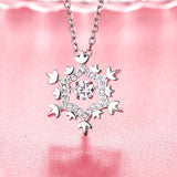 925 Sterling Silver CZ Dancing Stone Winter Snowflake Adjustable Pendant Necklace Clear