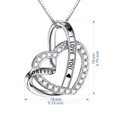 Sterling Silver Double Heart Necklace Engraved I Love You Forever Pendant Gift for Her CZ Jewelry I Love You Mom Necklace