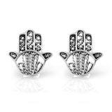 925 Sterling Silver Tiny Detailed Hamsa Hand of Fatima Good Luck Protection 14 mm Post Stud Earrings