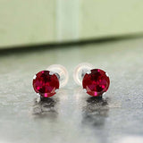 14K Gold Red Created Ruby Stud Earrings For Women