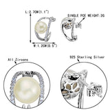 925 Sterling Silver CZ 9MM AAA Freshwater Cultured Pearl Half Hoop Stud Earrings Clear