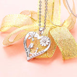 S925 Sterling Silver Mother and Child Flower Heart Pendant Necklace Gift for Women Wife Mother Daughter