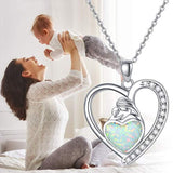 S925 Sterling Silver Opal Heart Necklace Pendants Mother Daughter Jewelry Gift for Mother-to-Be Women Wife