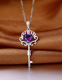 Fine Jewelry for Women Natural Gemstone Amethyst Sterling Silver Key Pendant Necklace