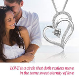 Sterling Silver Heart Necklaces for Women Girls, Eternity Love Jewelry for Mom Girlfriend Wife Friends with Sparkling Round Cubic Zirconia