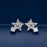 925 Sterling Silver Cubic Zirconia Sparkling Lucky Star Casual Stud Earrings Clear