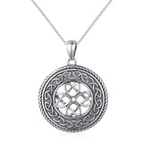 925 Sterling Silver Jewelry Oxidized Good Luck Irish Knot Celtic Medallion Round Pendant Necklace