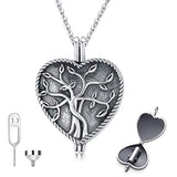 Silver Heart Urn Ashes Necklace,Tree of Life Cremation Jewelry