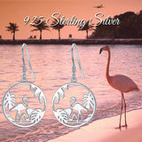 Flamingo Drop Earrings S925 Sterling Silver Animal Earrings Tree of Life Jewelry Gifts for Women