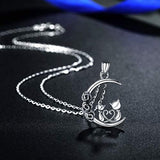 S925 Sterling Silver Cat on Moon Necklace for Women Cat Animal Jewelry