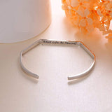 Engraved Enjoy Life Be Yourself Inspirational Open Cuff 925 Sterling Silver Bangle Bracelet for Women