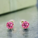 14K Gold Round Pink Mystic Topaz 4-prong Stud Earrings