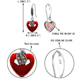 925 Sterling Silver Corundum Crystal Love Heart Retro Black Leaf Hook Dangle Earrings